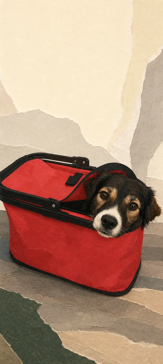 Papierillustration von Mila in ihrer roten Tasche